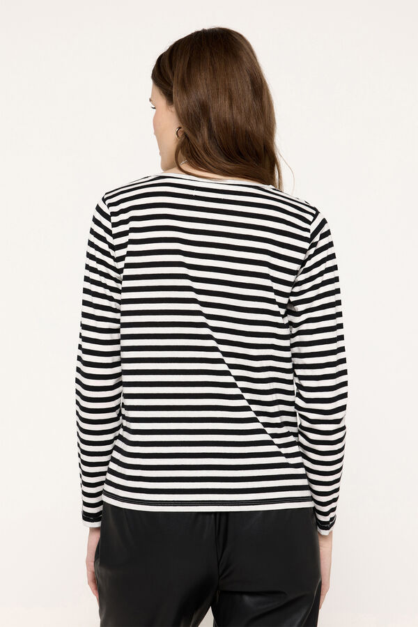 Milano T-shirt manga comprida riscas com lurex Preto