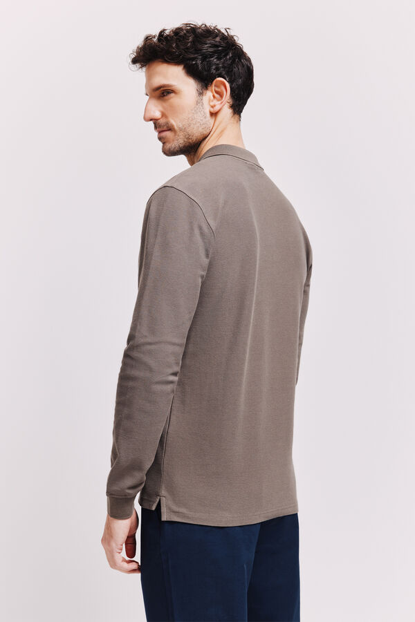 Pedro del Hierro Polo manga larga con logo bordado Kaki Oscuro