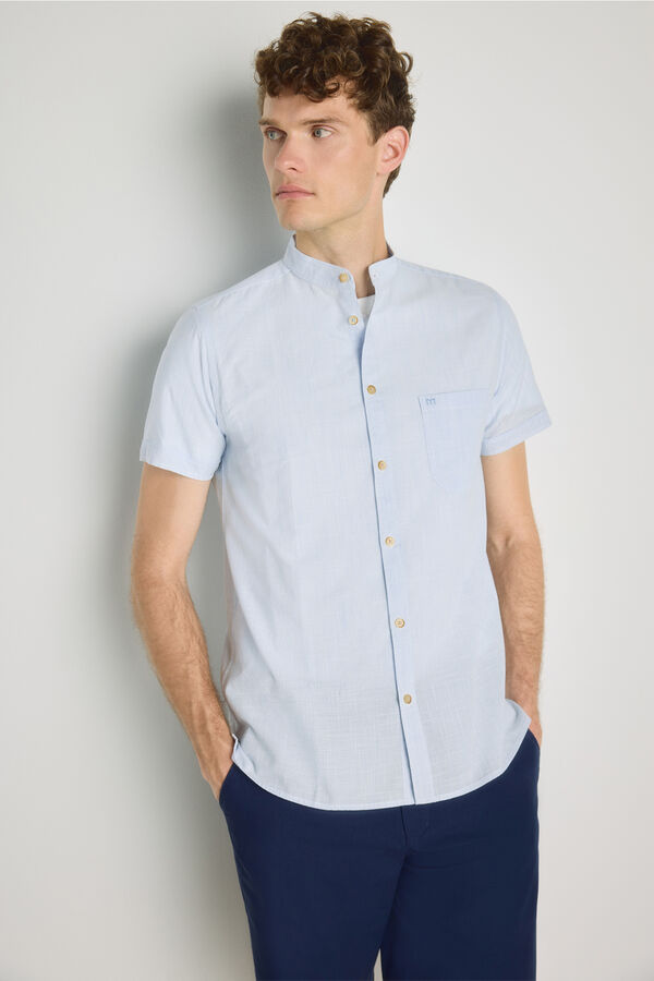 Milano Camisa de riscas de manga curta Azul claro