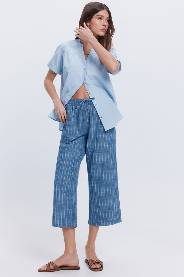 Milano Camisa linho manga curta Estampado azul