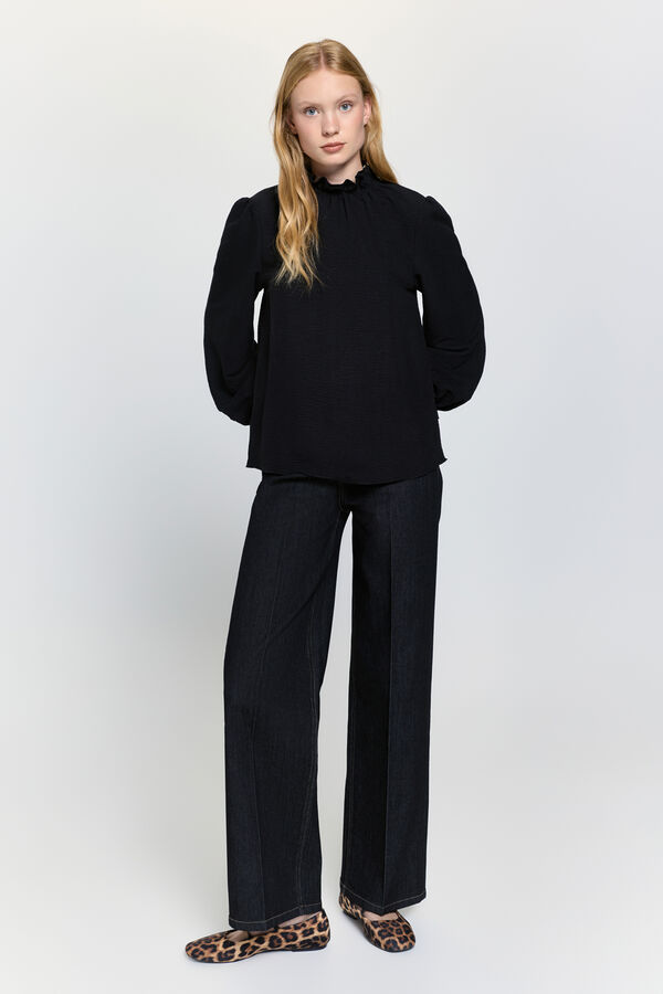 Milano Camisa fluida con cuello y puños elásticos Negro