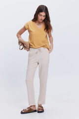 Milano Cal&ccedil;as compridas de linho Bege