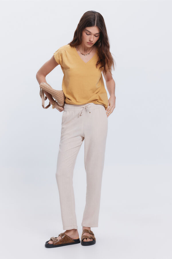 Milano Cal&ccedil;as compridas de linho Bege