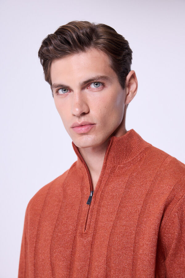 Milano Camisola Canalé com fecho médio laranja