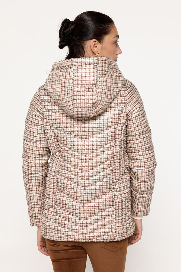 Milano Sobretudo acolchoado em tecido estampado com capuz Estampado bronzeada