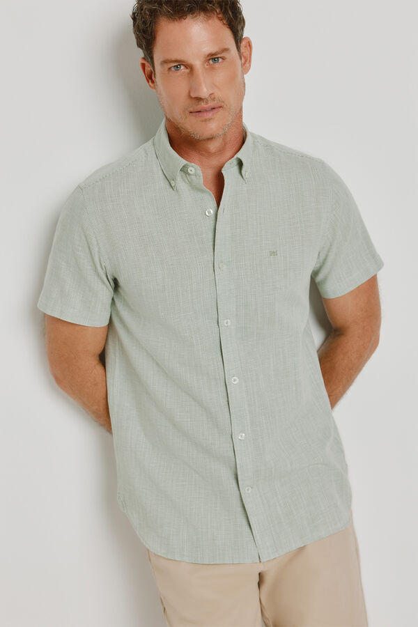 Pedro del Hierro Camisa de quadrados manga curta C&aacute;qui m&eacute;dio