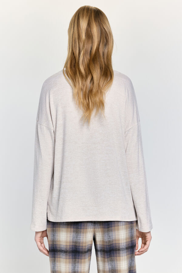 Milano T-shirt de manga manga com gola redonda e toque suave Bege