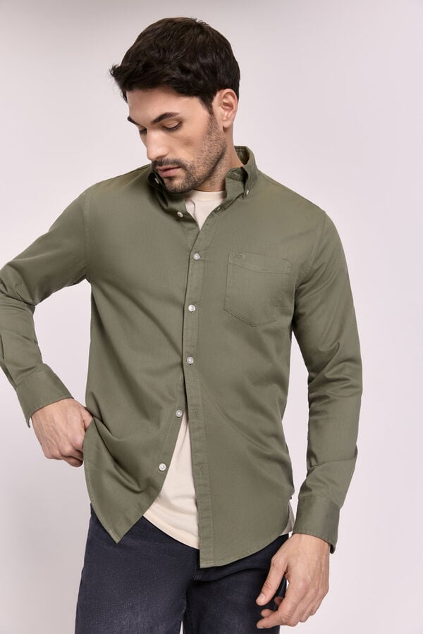 Milano Camisa lisa relaxed fit Kaki Oscuro