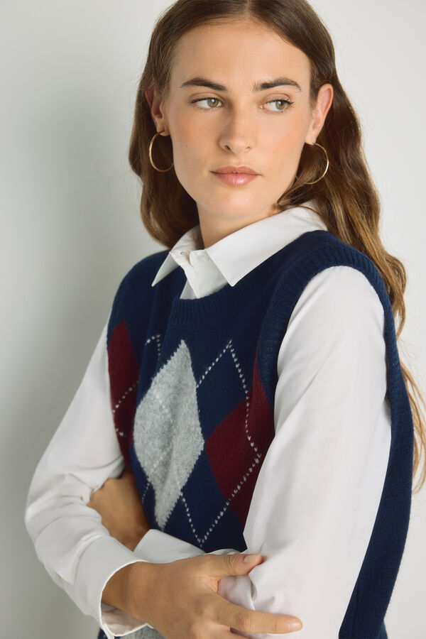 Milano Colete gola redonda com jacquard Marinho