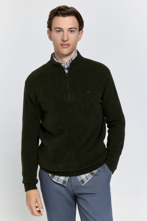 Milano Casaco de malha de malha com meia fecho-éclair Cáqui escuro