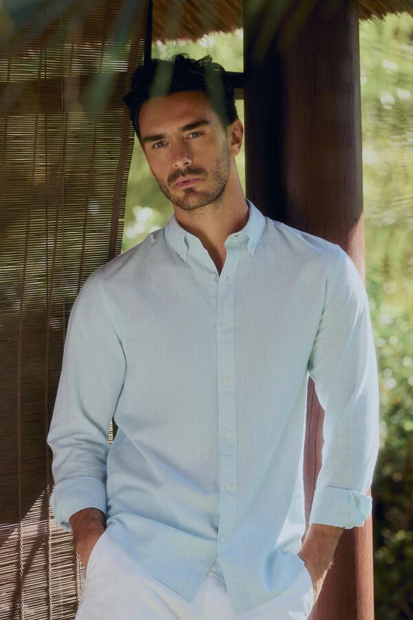 Pedro del Hierro Camisa de riscas de manga comprida Azul turquesa