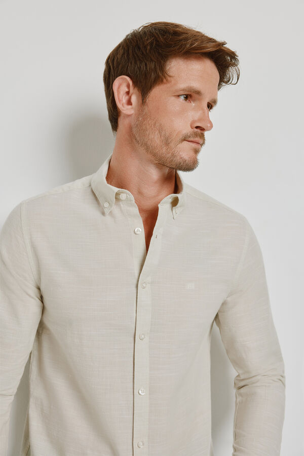 Milano Camisa lisa de manga comprida Cinza claro