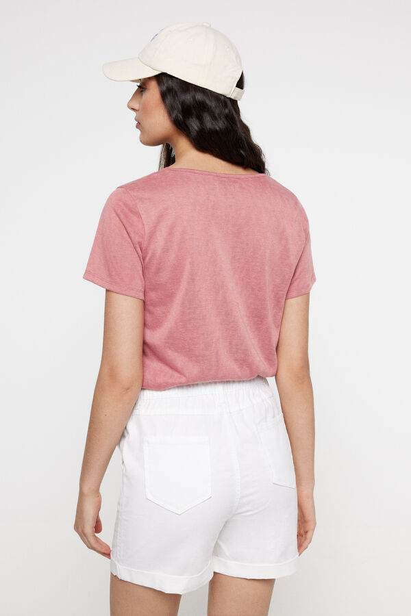Fifty Outlet Camiseta cuello pico efecto lino Rosa
