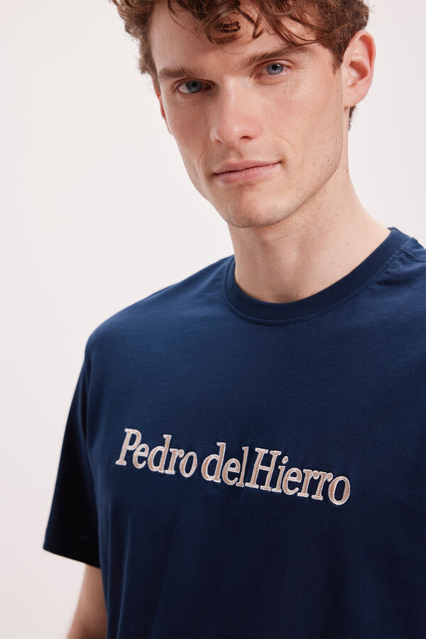 Pedro del Hierro Camiseta bordada com logotipo PDH Marinho