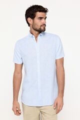 Fifty Outlet Camisa Lino Micro Pata de Gallo Azul