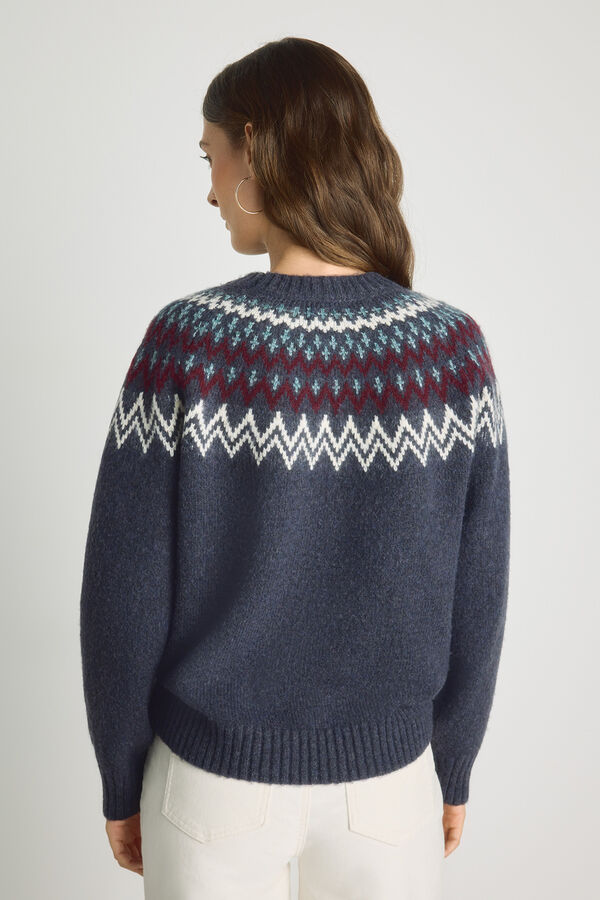 Milano Camisola gola redonda com jacquard Marinho