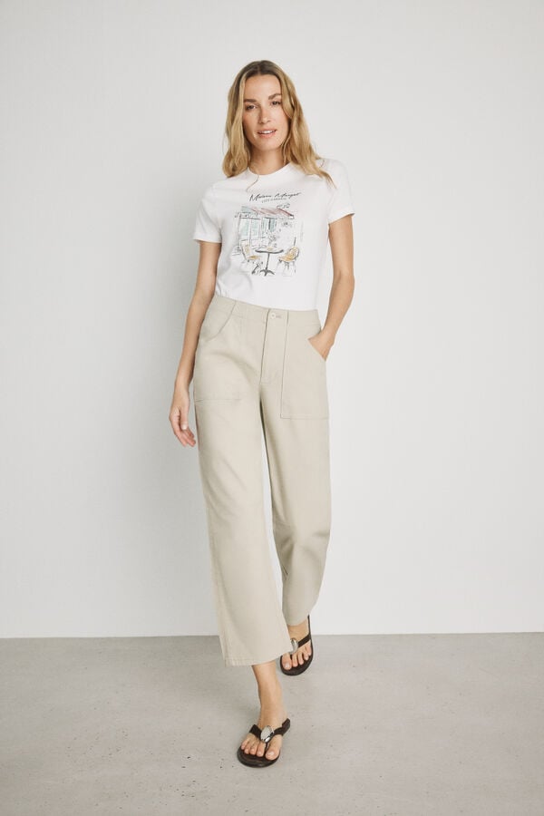 Milano Cal&ccedil;a color com bolsos de remendo Camel