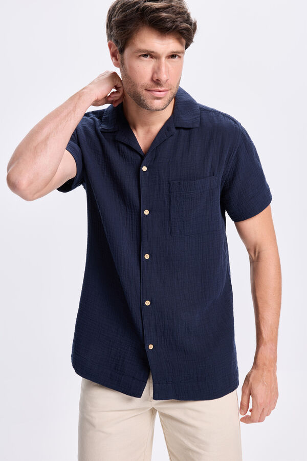 Milano Camisa de lapela curta Marinho