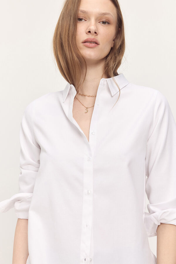 Milano Camisa b&aacute;sica de popelina Branco