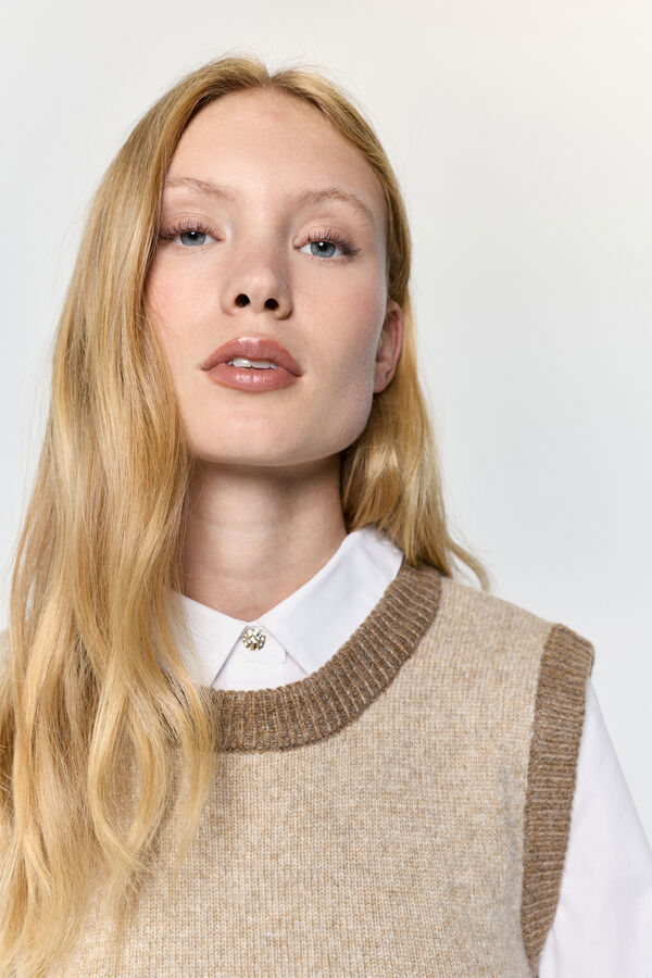 Milano Chaleco de punto detalles a contraste Beige