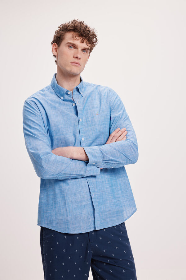 Milano Camisa malha slub lisa Azul