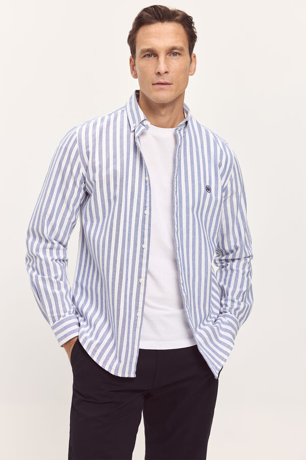Springfield Camisa Oxford Rayas Azul Oscuro