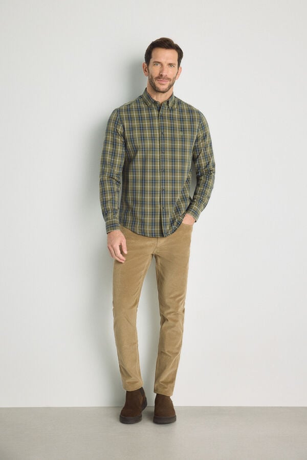 Springfield Camisa cuadros manga larga Kaki Claro