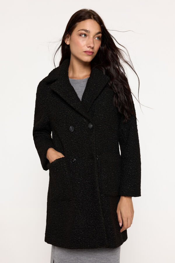 Milano Abrigo boucle doble botonadura con bolsillos de plastron Negro