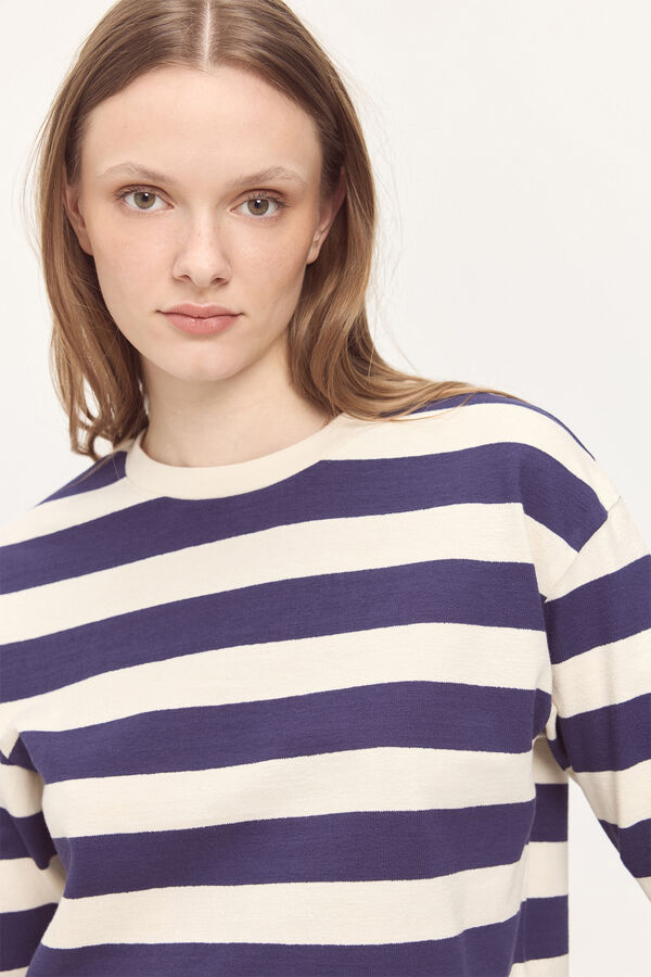 Milano T-shirt tipo sweatshirt riscas de algod&atilde;o pesado Azul