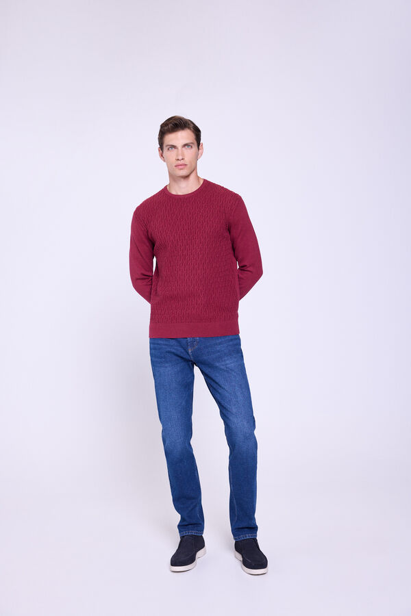 Milano Camisola estruturado com gola redonda Bordeaux