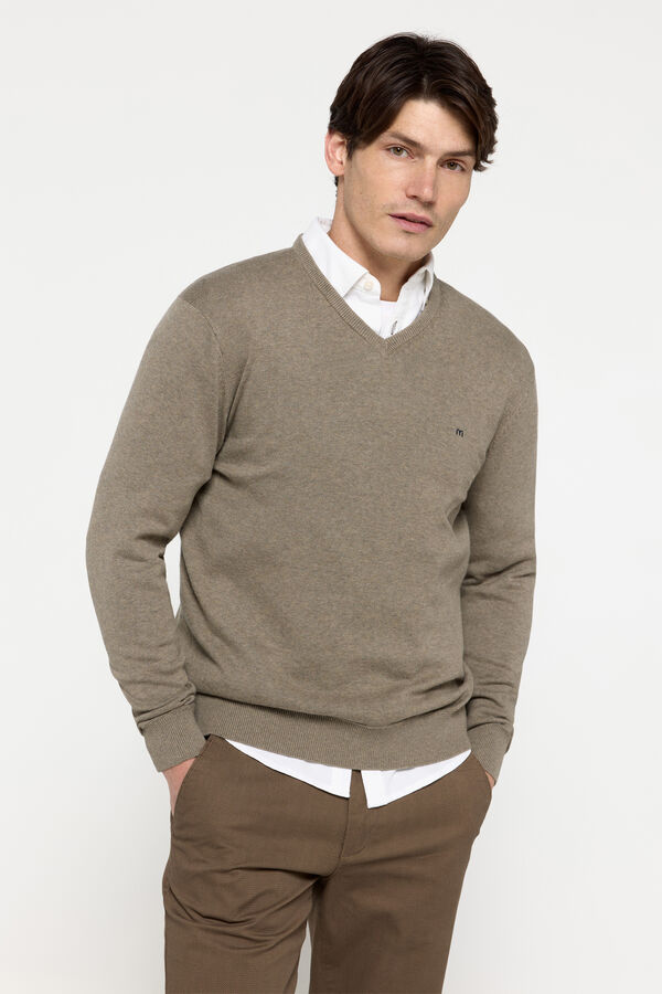 Milano Jersey b&aacute;sico cuello pico Kaki