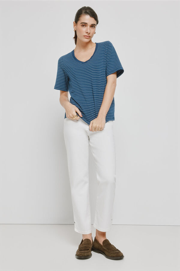 Milano T-shirt de manga curta &agrave;s riscas Marinho