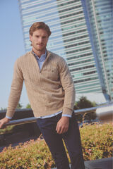 Pedro del Hierro Cardigan com logo e meio zíper Bege