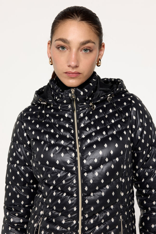 Milano Sobretudo acolchoado em tecido estampado com capuz Estampado cinza