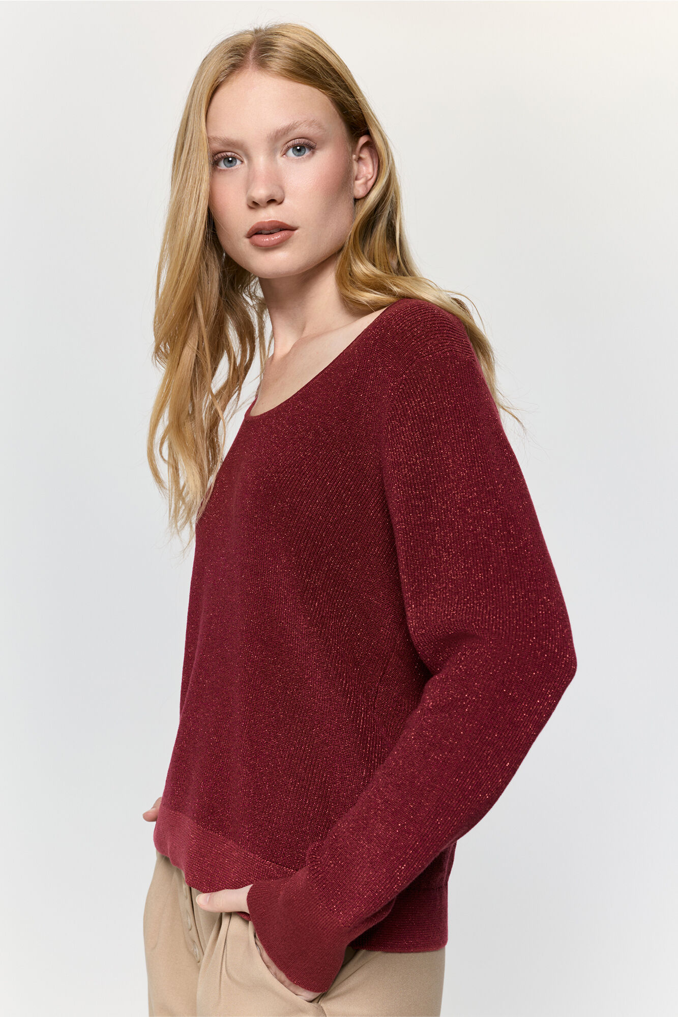 Milano Jersey fino hilo metalizado cuello perkins