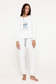 Fifty Outlet Pijama de velour blanco con estampado copos de nieve. natural