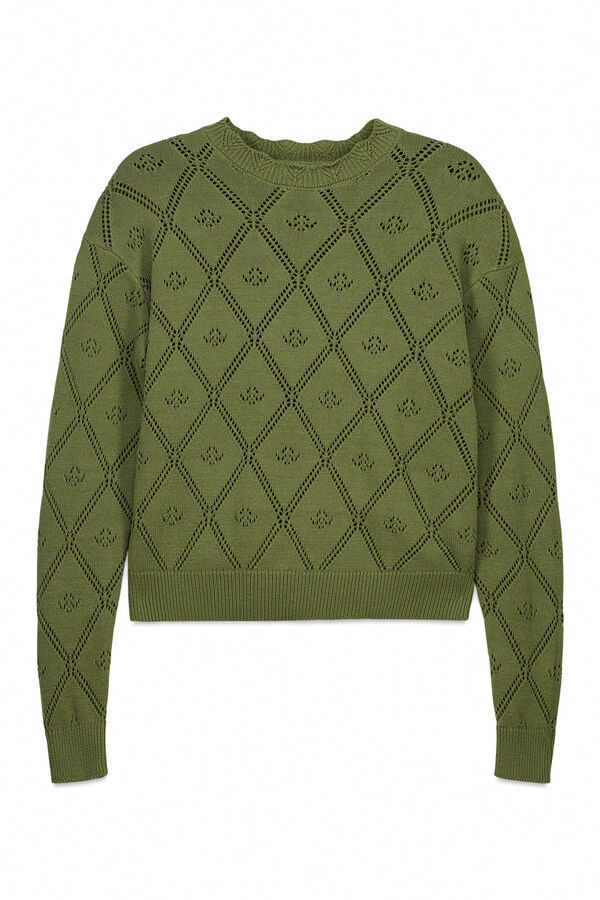 Milano Camisola gola redonda com padr&atilde;o vazado C&aacute;qui