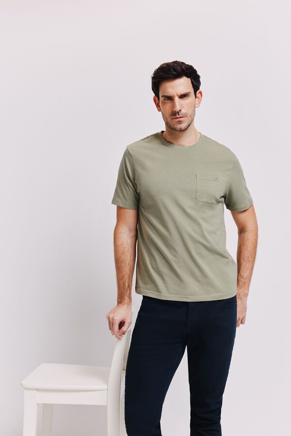 Milano Camiseta b&aacute;sica con bolsillo Kaki Claro