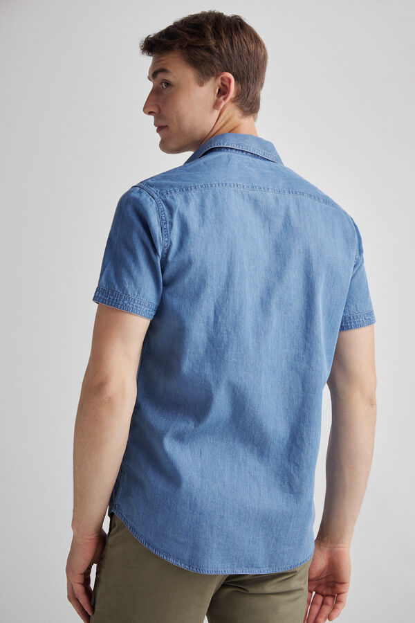 Fifty Outlet Camisa Denim Estampada Riscas Azul