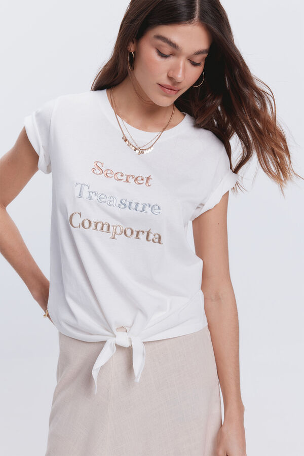 Milano manga curta com n&oacute; na baixo Marfim