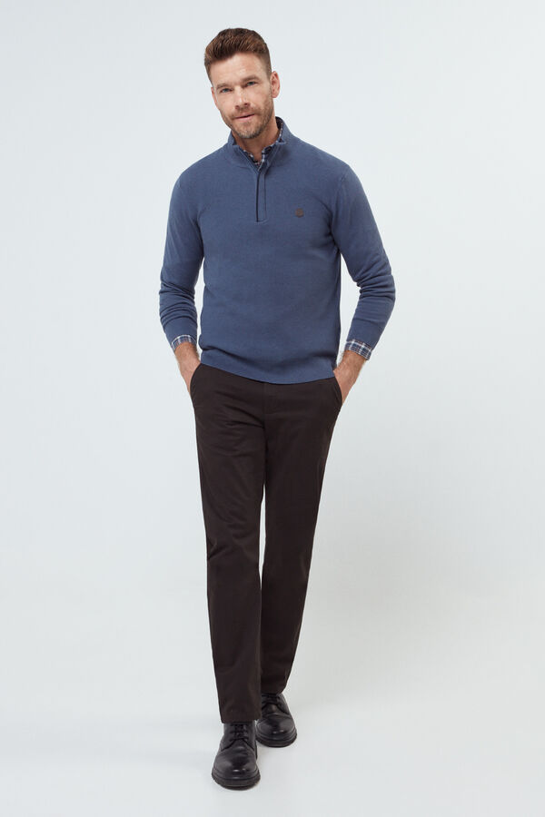 Fifty Outlet Camisola média fecho-éclair confecionada com algodão de qualidade Azul claro