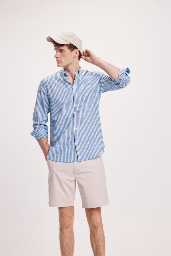 Milano Camisa malha slub riscas Estampado azul