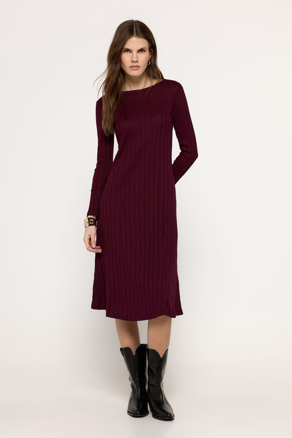Milano Vestido midi canelado Bordeaux