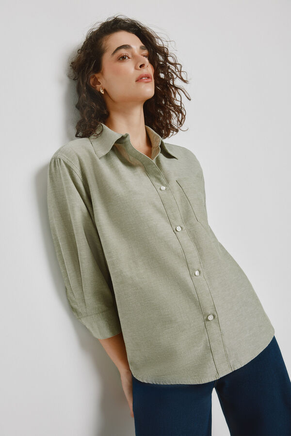 Milano Camisa gola camiseira C&aacute;qui