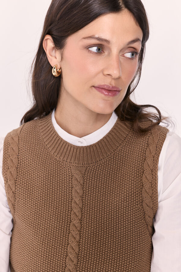 Milano Chaleco de punto con trenzas Marr&oacute;n