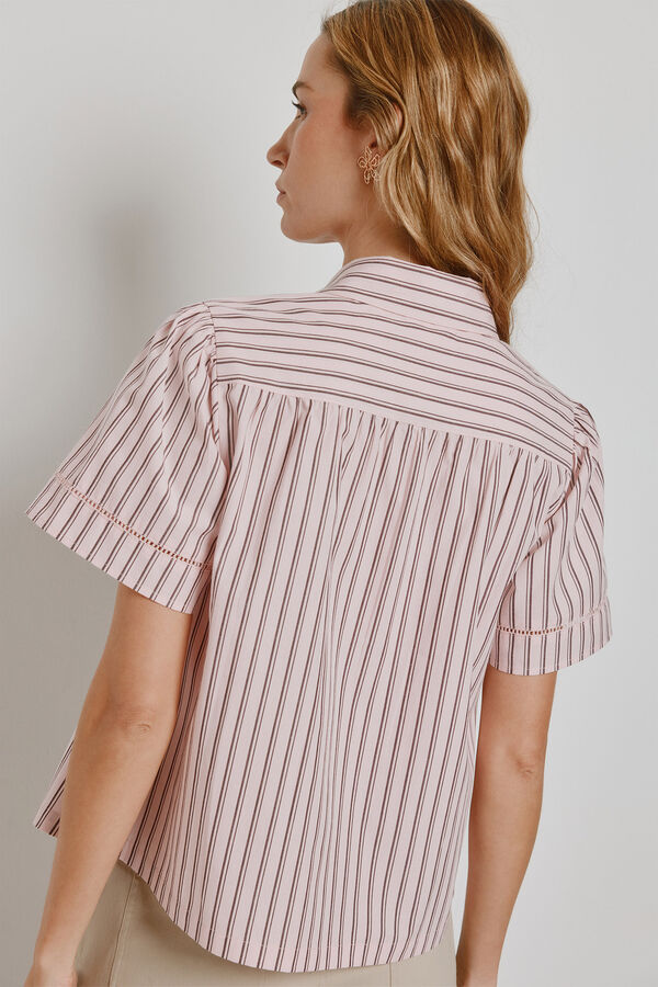 Milano Blusa de riscas de manga curta P&uacute;rpura