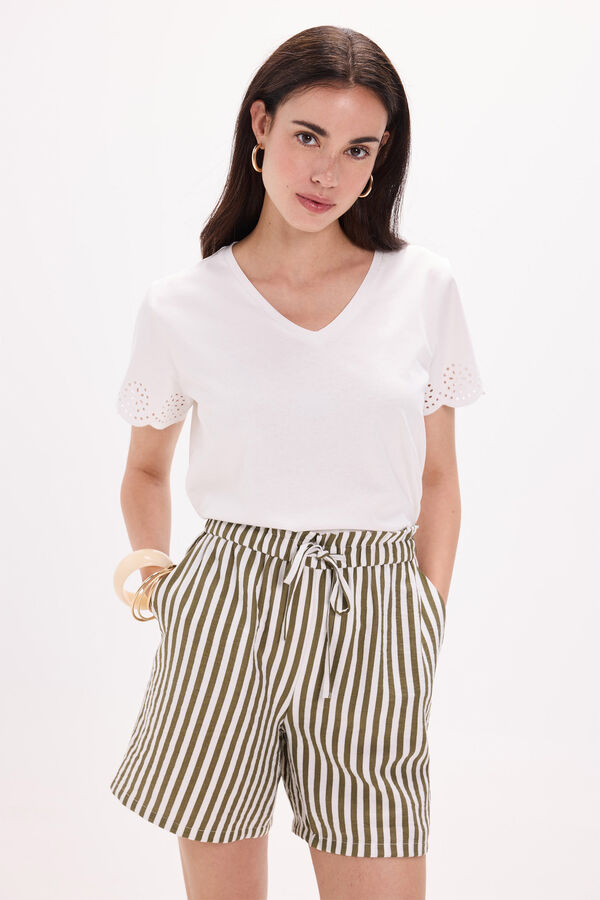 Milano Camiseta bordada de manga curta e gola em bico Branco