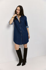 Milano Vestido denim cuello camisero con botones Azul