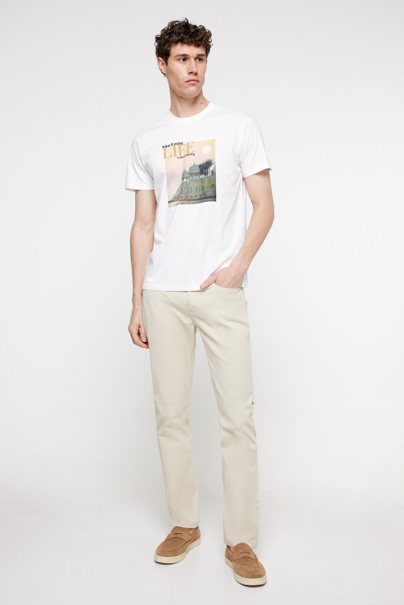 Milano Cal&ccedil;as liso de algod&atilde;o com 5 bolsos