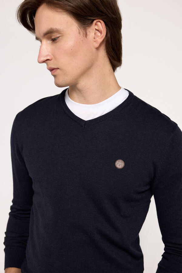 Milano Camisola com gola em bico com patch Marinho